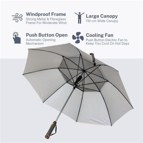 Fan Umbrella Black Uv Parasol With Built In Fan Portable Cooling