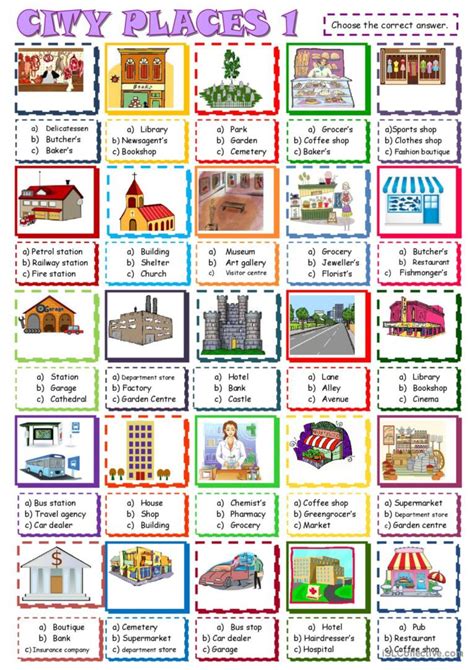 City Places Multiple Choic English Esl Worksheets Pdf And Doc