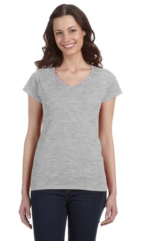 The Gildan Ladies Softstyle 45 Oz Fitted V Neck T Shirt Sport Grey