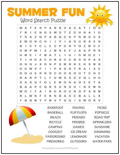 Summer Fun Word Search Puzzle Word Puzzles For Kids Word Games For