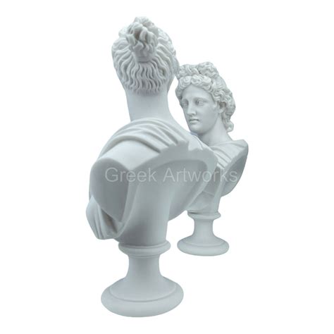 Set 2 Busts God Apollo And Goddess Artemis Diana Greek Cast Marble