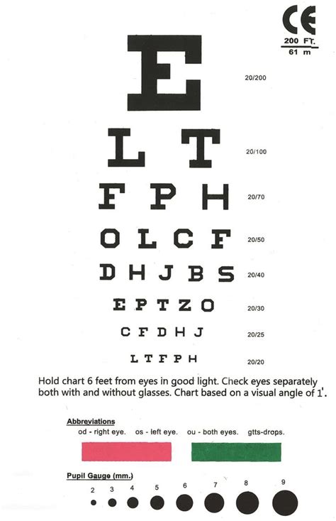 Eye Chart Snellen Pocket Eye Chart Eye Chart Eye Chart Printable Chart