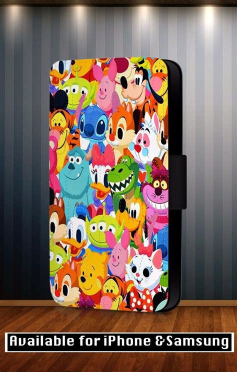 Disney Cartoon Characters Collage Art Faux Leather Flip Phone Case