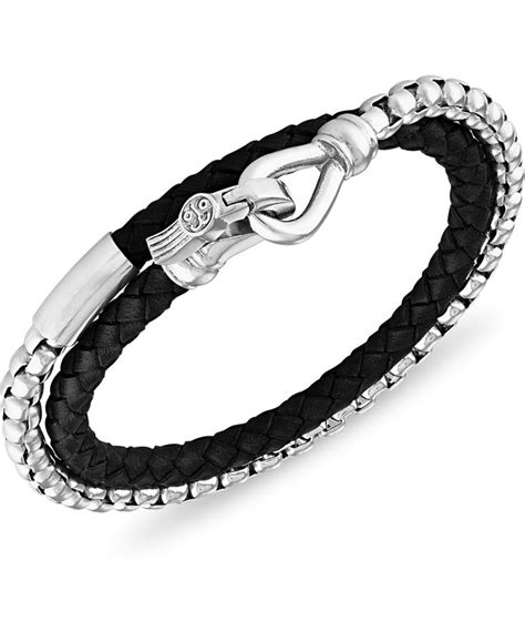 Esquire Mens Jewelry Black Leather Double Wrap Bracelet In Stainless