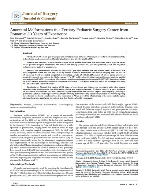 Anorectal Malformations In A Tertiary Pediatric Surgery Center