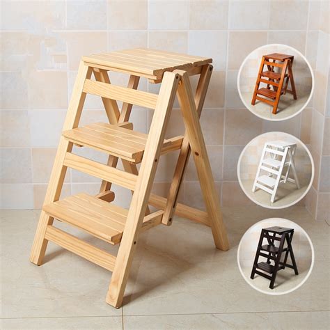 Multi Functional Ladder Stool Chair Bench Seat Wood Step Stool Folding
