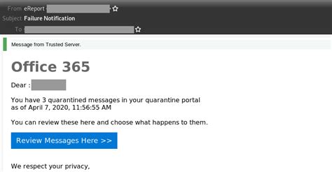 Phishing Email Spoofing Office 365 Asks Users To Review Quarantined