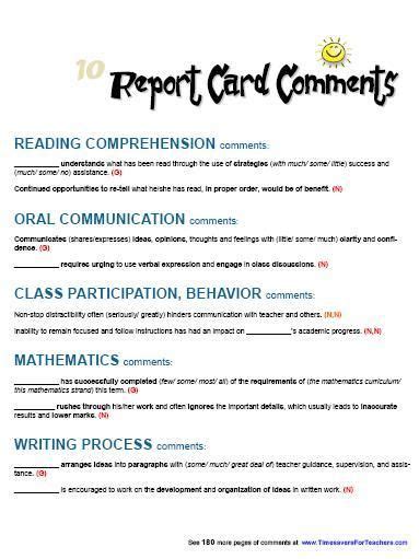 Letter grades do not provide enough context for student achievement. 17 Best images about Report Card Comments on Pinterest | Report comments, Kindergarten guided ...