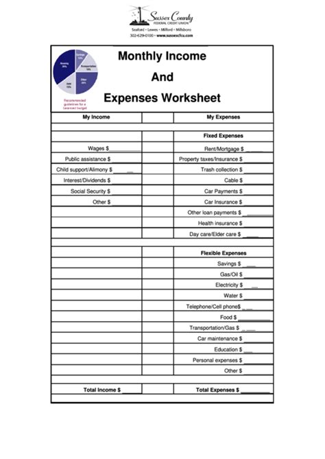 Income And Expenses Worksheet Ssi