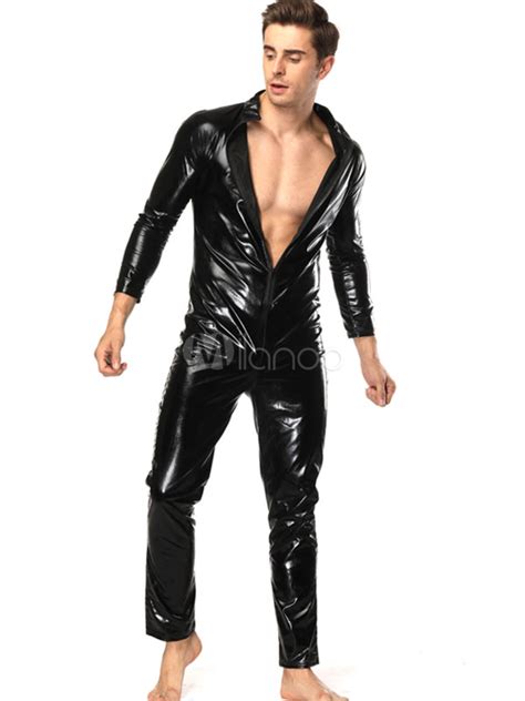 Mens Sexy Costumes Halloween Black Lycra Spandex Long Jumpsuit