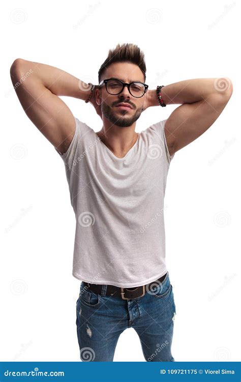 Young Casual Man Posing With Hands Behind Head Stock Image Image Of
