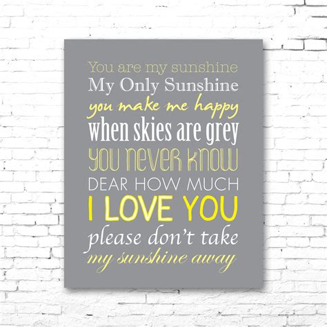 You Are My Sunshine Printable Lyrics Artwork Grey And Yellow