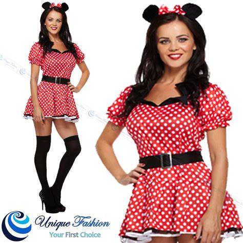 Sexy Womens Minnie Mouse Fancy Dress Disney Tutu Party Costume Outfit