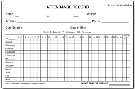 Employee Attendance Record Form Excel Templates