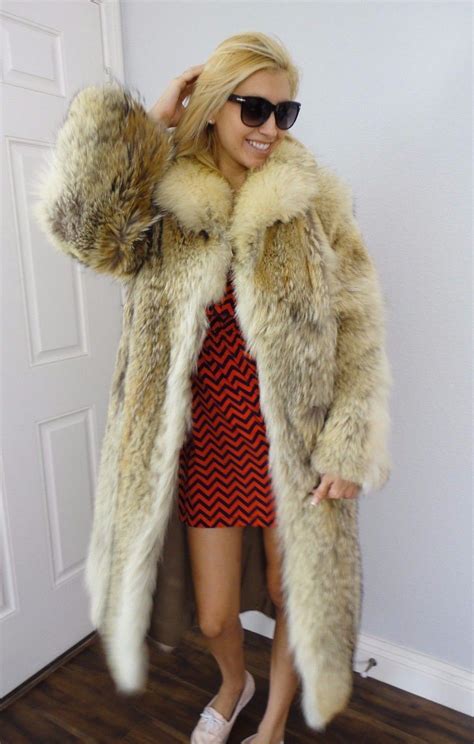 Women S Stunning Full Length Genuine Coyote Fur Coat With Full Pelts Coat Coyote Fur Coat
