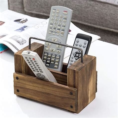 Myt Light Brown Rustic Burnt Wood Remote Control Holder