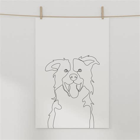 Editable Printable Art Border Collie Dog Single Line Drawing Etsy