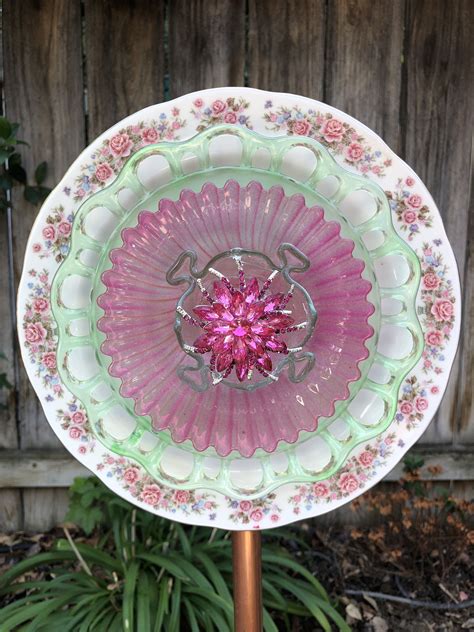 Glass Garden Art Glass Flower Plate Flower Vintage Glass Etsy Glass Garden Art Glass Plate