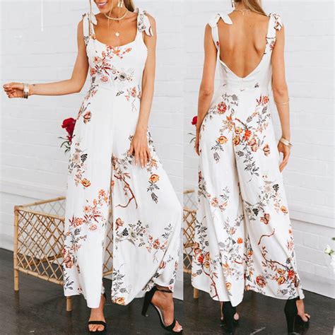 Bohemian Print Floral Rompers Womens Jumpsuit Casual Sleeveless Bandage