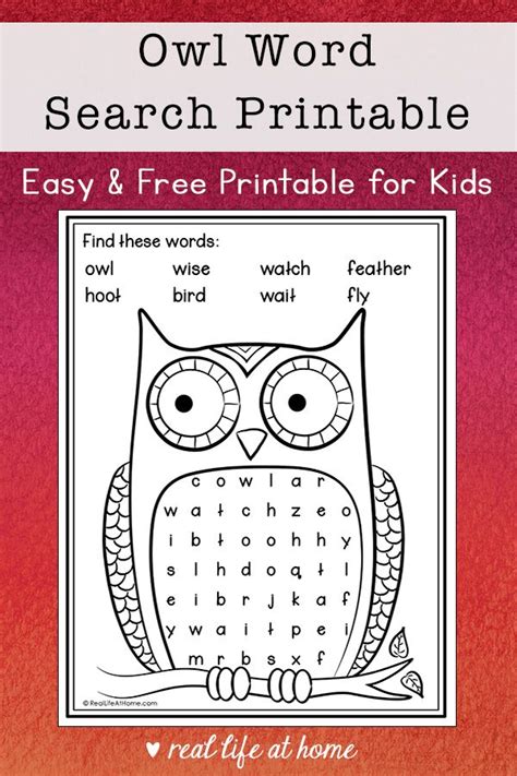 Owl Word Search Printable Easy Word Find For Kids Artofit