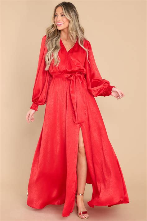 Dazzling Red Long Sleeve Maxi Dress Shop By Color Red Dress