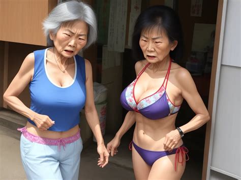 Fix Low Resolution Photos Angry Busty Asian Old Woman Bikini Clothes