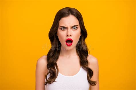 Closeup Photo Of Funny Pretty Lady Open Mouth Displeased Facial Expression Listen Bad News