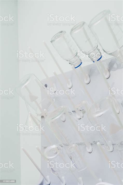 Selective Focus Of Flasks In Modern Biotechnology Laboratory Stock