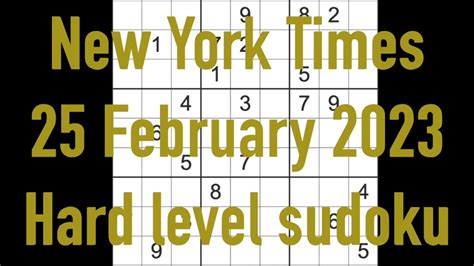 Sudoku Solution New York Times Sudoku February Hard Level