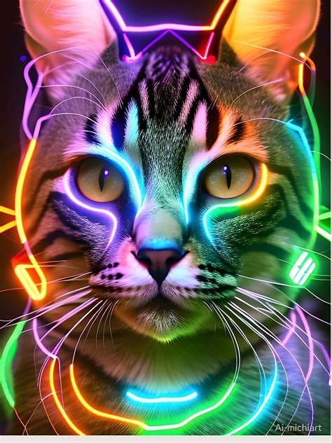 Neon Cat Modern Digital Art Poster For Sale By Ai Michiart Redbubble