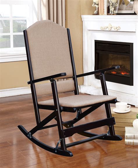 Louis Solid Wood Folding Rocking Chair With Upholstered Seat And Back