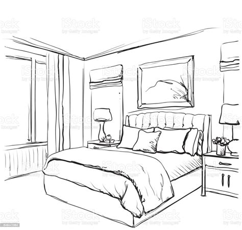Bedroom Interior Sketch Hand Drawn Furniture Stock Vector Art 649441364