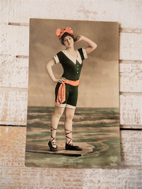 Antique Bathing Beauty Postcard Woman Girl Lady Art Deco Etsy Bathing Beauties Postcard