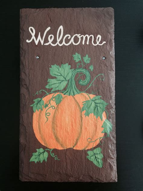 Pumpkin Welcome slate | Painted slate, Slate roof tiles, Slate roof