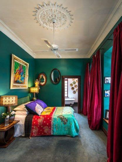 ideas bedroom paint red walls teal   colorful bedroom