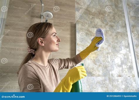 Woman Cleaning Bathroom Stock Image Image Of Ethnicity 251286493