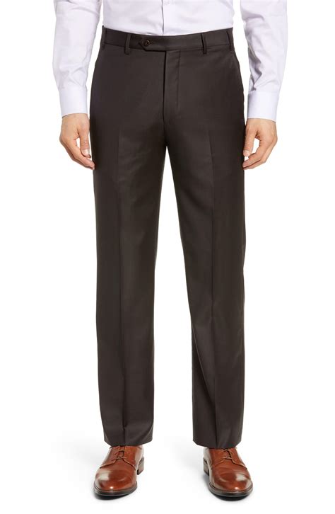 Zanella Todd Relaxed Fit Flat Front Solid Wool Dress Pants In Dark