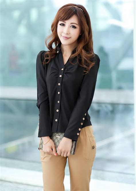 Korean Style Solid Color Long Sleeve Blouse
