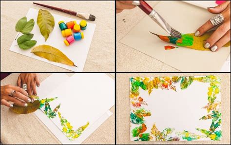 Four Different Pictures Showing The Process Of Painting Leaves With
