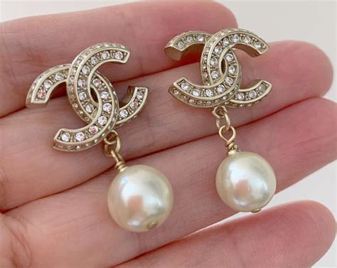 Chanel Classic Crystal Pearl Dangle Earrings Gold Cc Stud Nib Pearl
