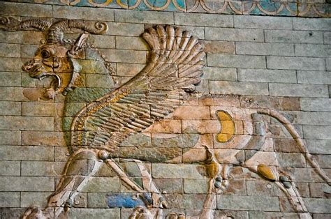 Winged Lion Babylon Gate Relief At The Louvre Museum Paris France By