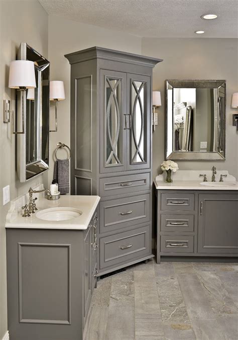 H linen storage cabinet in dove grey. free standing armoir, gray vanitiy, grey vanities, quartz ...