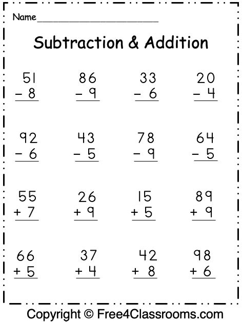 Free Subtraction And Addition Worksheets With Regrouping