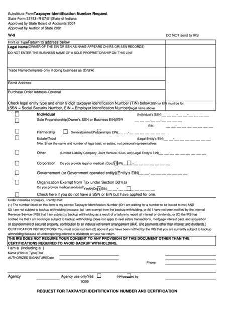 Form 23743 Taxpayer Identification Number Request Printable Pdf Download