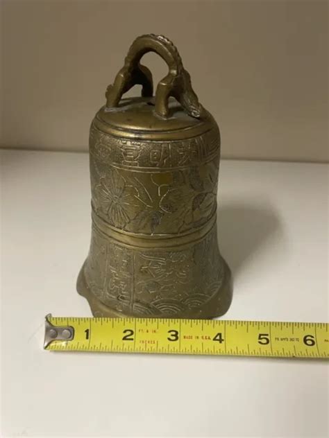 Vintage Chinese Brass Engraved Temple Bell 7999 Picclick