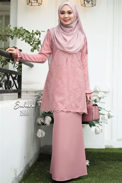 Baju Kurung Raya 2020 Sahara Lace Soft Pink 2 Saeeda Collections