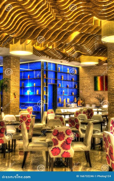 beautiful restaurant interior design with table seating and lighting and other furniture stock
