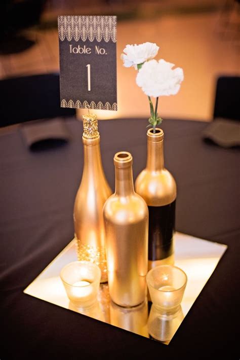 Glitter Gold Bottle Wedding Centerpieces Black And Gold Centerpieces Wedding Floral