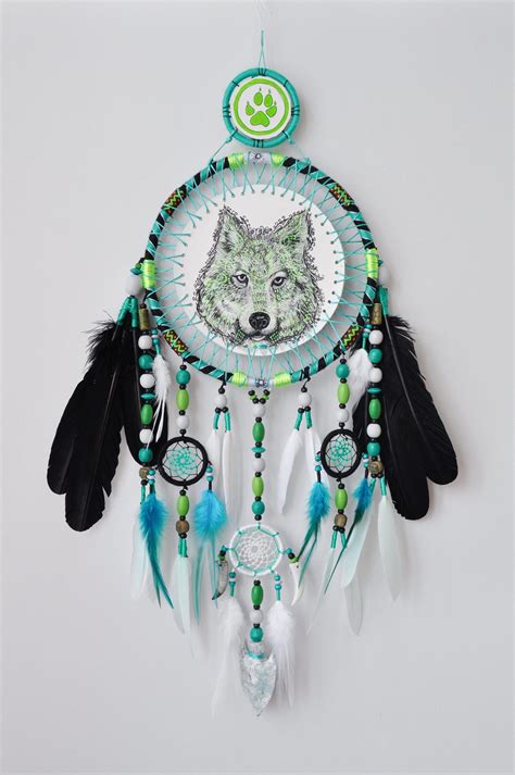 Wolf Dream Catcher Large Wall Hanging Animal Totem Etsy Dream