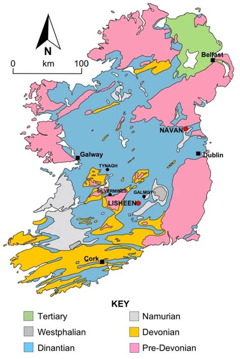 Simplified Geological Map Of Ireland Including The Location Of The